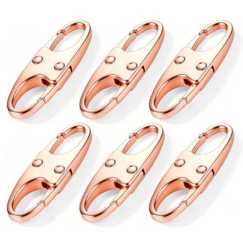 AgePlace 6 Pack Zipper Clips Anti Theft, Double Opening Zipper Lock for Backpacks & Luggage, Zinc Alloy Zipper Pull Replacement, Small Carabiner Clip for Purses, Crossbody Bags & Travel Essentials - color: Rose Gold