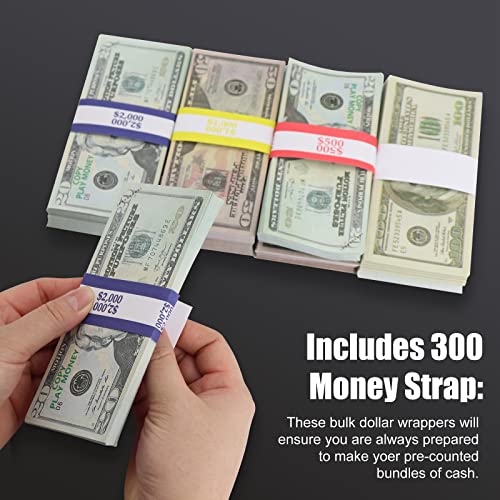Wooden Currency Money Cash Tray With 300 Currency Wrappers, 5 Compartment Wooden Cash Money Currency Organizer Storage Change Box Case for Cash, Moneyboxes Currency Holder Cash for Money