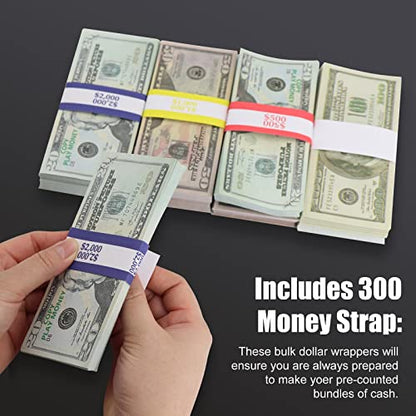 Wooden Currency Money Cash Tray With 300 Currency Wrappers, 5 Compartment Wooden Cash Money Currency Organizer Storage Change Box Case for Cash, Moneyboxes Currency Holder Cash for Money