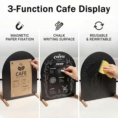 Tabletop Menu Board, A4 Magnetic Metal Sign with Wood Base for Counters - size: A4 Horizontal (13 × 7.9 in)
