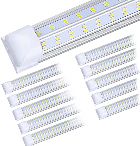 (10-Pack) 8ft LED Shop Light Fixture, 120W 19000LM 6000K, Cold White, V Shape, Clear Cover, Hight Output, Linkable Shop Lights, T8 LED Tube Lights, LED Shop Lights for Garage 8 Foot with Plug - size: 8FT 10PCS