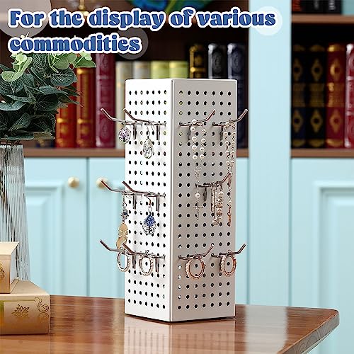 Geelin Rotating Countertop Display Kit with 16 Peg Hooks Four Sided Pegboard Spinner Organizer 4 x 4 x 12 Inches Retail Display Racks Revolving Metal Countertop for Keychain Supplies(White) - color: White