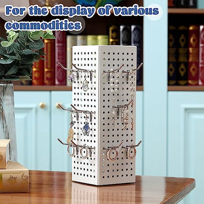 Geelin Rotating Countertop Display Kit with 16 Peg Hooks Four Sided Pegboard Spinner Organizer 4 x 4 x 12 Inches Retail Display Racks Revolving Metal Countertop for Keychain Supplies(White) - color: White