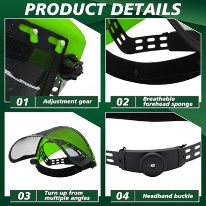Sabary Safety Face Shield with Mesh Visor for Men, Green - color: Green
