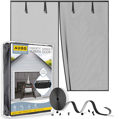 AUGO Garage Door Screen Magnetic Closure - Garage Screen Doors for 1 Car Garage Pull Down - Magnetic Screen Door Mesh - Heavy Duty Weighted Bottom- Pet & Kid Friendly - Keep Open Feature - 8' x 7' - size: 8 FT x 7 FT