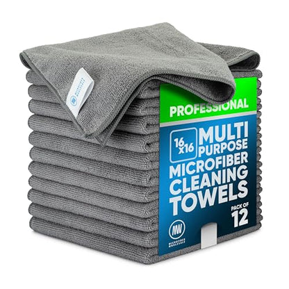 MW Pro Microfiber Cleaning Cloth | Gray | 12 Pack | 16” x 16” | All Purpose Microfiber Towels - Clean, Dust, Polish, Scrub, Absorbent - color: Gray