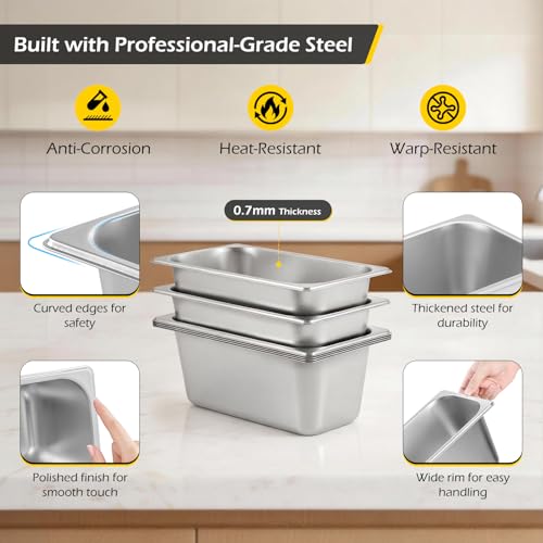 Dyna-Living Steam Table Pan 1/3 Size Food Pan 6 Inch Deep 6 Pack Hotel Pans - color: Without Lids, size: 6 Inch Deep
