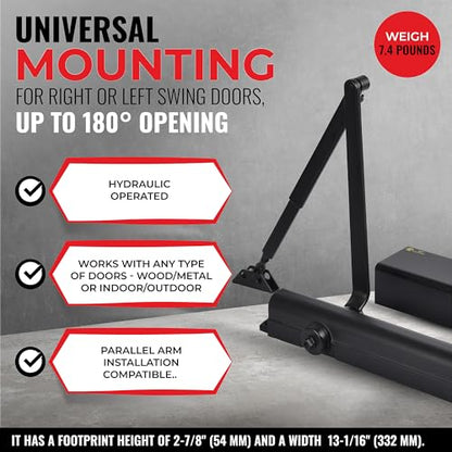 The Door Bull Series 8000 Commercial Grade 1 Hydraulic Door Closer - size: DC8016 Series, style: Matte Black