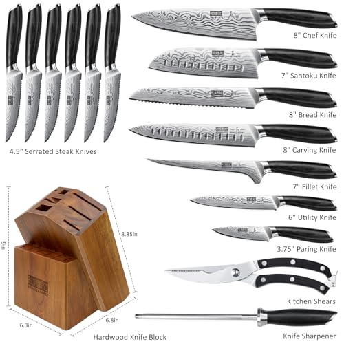 HOSHANHO 16-Piece Knife Set with Block, Ultra Sharp Kitchen Knife Block Set - size: 16 Pieces Knife Set