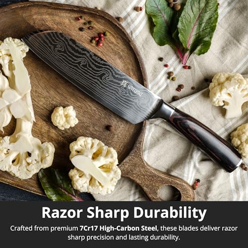 Yatoshi 7 Knife Set - Pro Kitchen Knife Set Ultra Sharp High Carbon Stainless Steel with Ergonomic Handle - color: Brown, size: 7-Piece