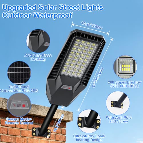 Solar Street Lights Outdoor Waterproof - Upgraed 10000mAh LED Parking Lot Lights Commercial Dusk to Dawn IP66,7000K Bright Solar Security Light with Motion Sensor & Remote for Outside Yard,Road,Street