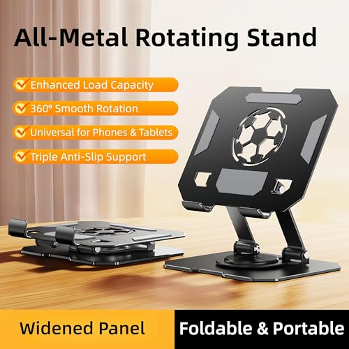 360° Rotatable Metal Tablet Stand(Backboard Soccer Cutout Design), Adjustable Folding Desktop Stand for iPad/iPhone/Switch, Universal Use for Office/Movie/Studying/Drawing/Gaming, Black - color: World Cup Stand - Black