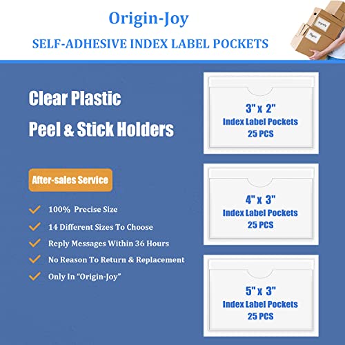 Origin-Joy 25 PCS Self-Adhesive Index Label Pockets, Clear Plastic Peel & Stick Card Holders with Top Open for Loading (3.5 x 1.75 inch) - size: 3.5 x 1.75 inch, style: Horizontal