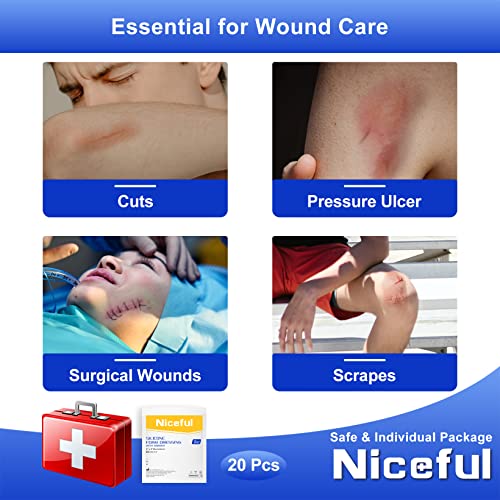 Niceful Silicone Foam Dressing 2 x 2 inch, 40 Count, Extra Hold - size: 2x2 Inch (20 Pcs) (Pack of 2)