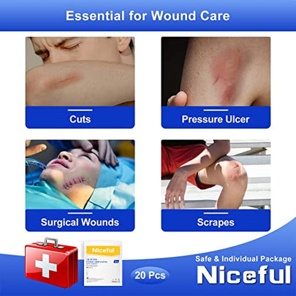 Niceful Silicone Foam Dressing 2 x 2 inch, 40 Count, Extra Hold - size: 2x2 Inch (20 Pcs) (Pack of 2)