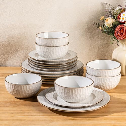 GBHOME Ceramic Dinnerware Sets of 6,18 pcs Plates and Bowls Sets Dishes - color: Pearl White-Bubble, size: Service for 6 (18 pcs)