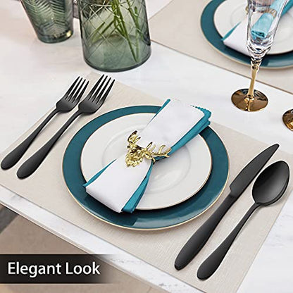 LIANYU 60-Piece Black Silverware Set, Flatware Cutlery Set for 12 - color: Black
