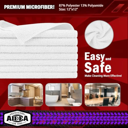 AIDEA White Microfiber Cleaning Cloth 150PK, Cleaning Rags 12×12" - color: White, size: 150PK