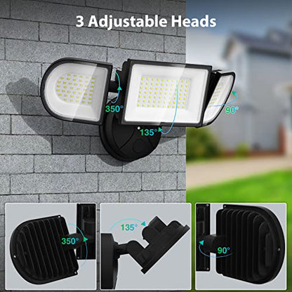 iMaihom 180W LED Security Light, 18000LM Flood Light Outdoor, Wired, Switch Controlled, IP65 Waterproof Exterior Floodlight, 6500K Daylight White, 3 Adjustable Heads for Garage, Yard, Entryway (Black) - color: Black