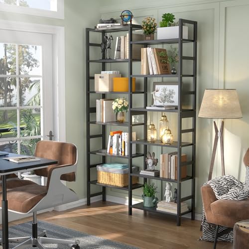 Homykic 72.5” Tall Bamboo Bookshelf Black, 6-Tier Double Wide Open Bookcase - color: Black, size: Double Wide