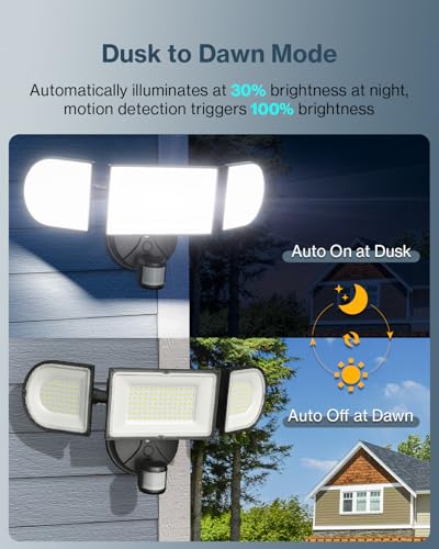 Olafus 180W Motion Sensor Outdoor Lights, 18000LM Ultra-Bright Dusk to Dawn LED Security Flood Light Wired, 6500K Daylight, IP65 Waterproof, for Yard/Garage/Driveway, Black - color: Black