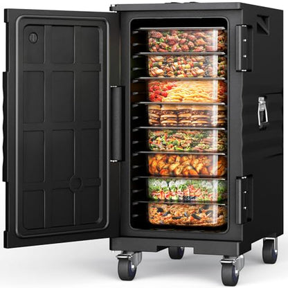 NEEDONE Food Warmer, 127 Qt Hot Box LLDPE Insulated Food Pan Carrier for Hot/Cold Food, w/Lockable Wheels, Double Buckles, Handles,Vent Hole, for Catering Restaurants Camping Family Party - size: 127 Quart