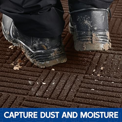Durable Indoor Outdoor Door Mat, 6' x 2' Heavy Duty Front Door Mat for Entryway, Non-Slip Backing, Stain and Fade Resistant, Absorbent Commercial Floor Mat for High Traffic Area, Brown Diamond - color: Brown-diamond, size: 2' x 6' (Rectangular)