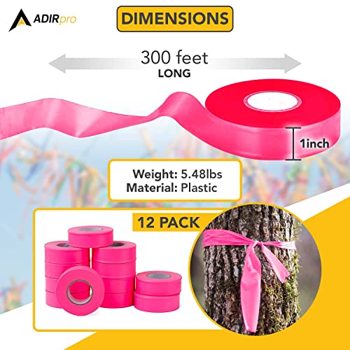 AdirPro 12 Pack Fluorescent Flagging Tape - Multipurpose Neon Marking Tape - Great Visual Labeling & Tagging for Home & Workplace Use (Fluorescent Pink, 300 feet) - color: Fluorescent Pink, size: 300 feet
