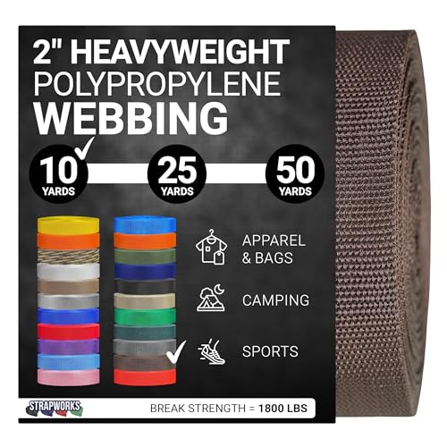 Strapworks Heavyweight Polypropylene Webbing - Heavy Duty Poly Strapping for Outdoor DIY Gear Repair, 2 Inch x 10 Yards - Brown - color: Brown, size: 2" x 10 yard