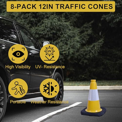 OrangeStar 8-Pack 12" Traffic Cones, Yellow Safety Cones - color: Yellow, size: 12in