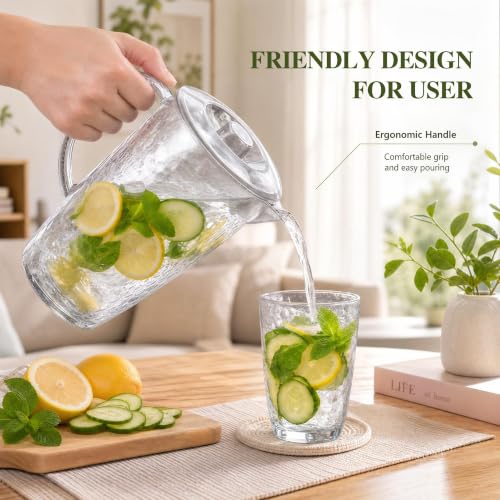 Water Pitcher with Lid, Plastic Pitcher Set with Cups, Water Jug for Drinks - color: Aqua Blue