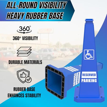 28" ADA Revised Parking Cones 6 Pack, Handicap Reserved Parking Traffic Cones with Rubber Weighted Base, High Visibility Safety Cones for Accessible Parking Spaces - color: ADA REVISED PARKING/BLUE, size: 28 inch
