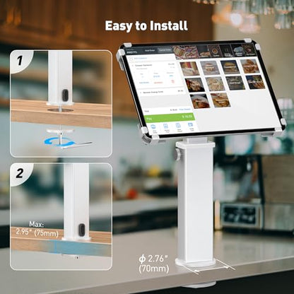 AboveTEK iPad Desk Grommet Mount, Adjustable Tablet Desk Mount with 360° Rotation & 180° Tilt, Fits 9.7"-13" Tablets, Anti-Theft iPad Stand, Heavy-Duty Aluminum Tablet Stand, Perfect for Work - color: Sliver