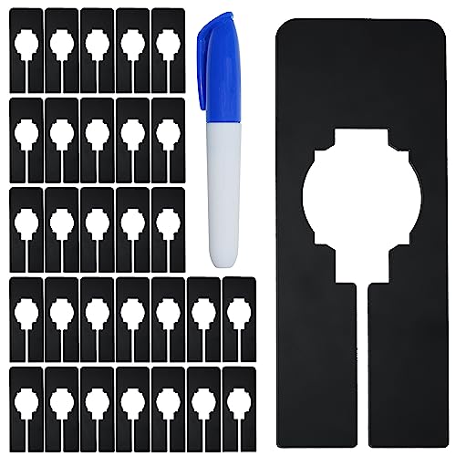 30 PCS Rectangular Closet Dividers with a Bonus Marker, Black Plastic Rectangle Clothing Size Dividers Writable and Reusable for Sorting Clothing Size, Color, Brand, Size 2” x 5.4’’ - color: Black, size: 30 Pcs
