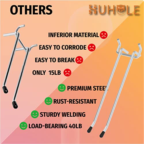 HUHOLE 10 Pack 4 Inch Double Arm Pegboard Hooks for 1/4" Peg Board - color: Silver, size: 4 Inch