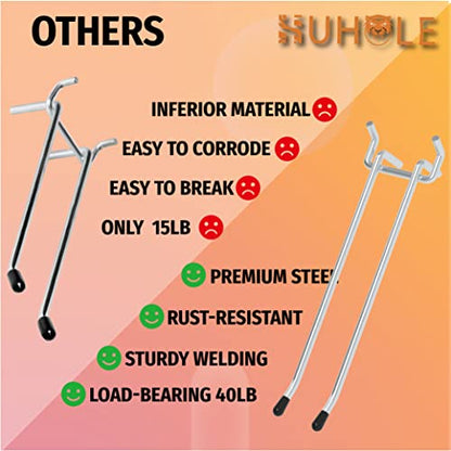 HUHOLE 10 Pack 4 Inch Double Arm Pegboard Hooks for 1/4" Peg Board - color: Silver, size: 4 Inch