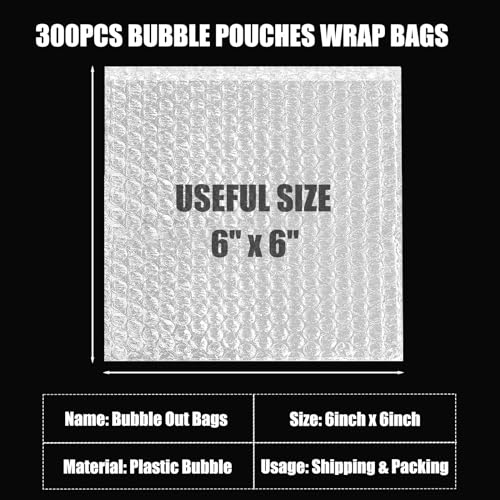 EPHECH 300PCS Clear Bubble Out Bag, 6" x 6" Large Bubble Pouches Bags - size: 6" x 6"-300PCS