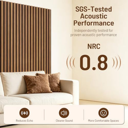 Amsleekey 4-Pack 47.2″x23.6″ Acoustic Wood Slat Wall Panels, 8 Hooks, Teak - color: Teak, size: 47.2 x 23.6 in - 4 pcs