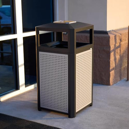 Safco Evos Steel Trash Can, 38 Gallons, Indoor and Outdoor Use, Commercial Garbage Can with Plastic Liner and Ashtray - size: 38 Gallon, style: Side Open/Ash Urn