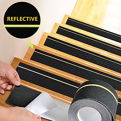 COSIMIXO 4" x 33FT Anti Slip Tape with Reflective Stripe,Premium Grip Tape Non Slip Stair Treads Tape,Non Skid Tape, High Traction Adhesive for Stairs Step Black/Yellow - color: Black/Yellow, size: 4Inch x 33Ft