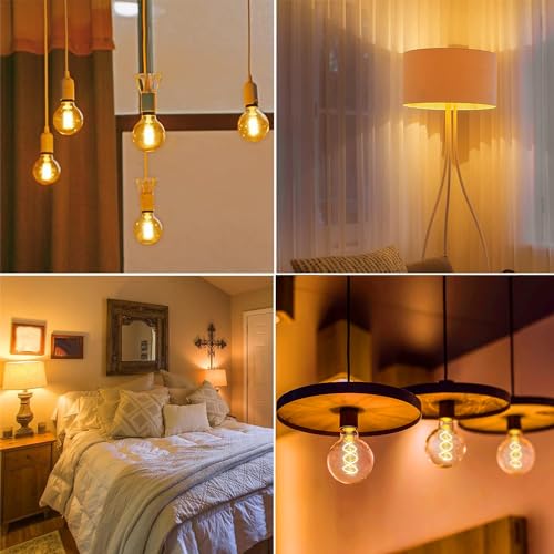 Leools Vintage LED Spiral Filament Bulb G25/G80 Dimmable Flick-Free 6W CRI95 LED Edison Globe Light Bulb E26 Base,Amber Glass,Warm White,2200K, 400LM(40W Equivalent), Pack of 4 - style: G25-4.72in