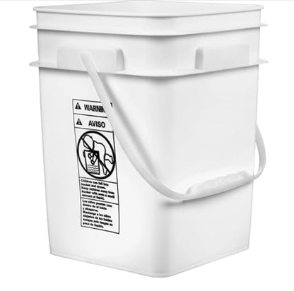 House Naturals 4 Gallon Square Food Grade Bucket Pail with Plastic Handles and Lid (Pack of 3) Made in USA containers (White - Blue lids) - color: White - Blue Lids