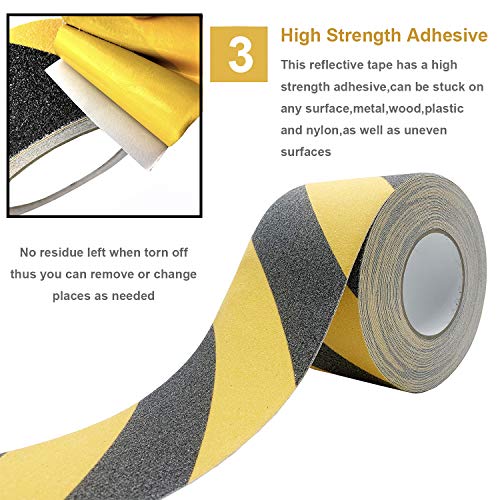 RELIANCER Anti Slip Safety Grip Tape 4inx60ft Non Skid Tread Safety Tape with High Traction Grit Yellow & Black Marking Self-Adhesive Tape Hazard Caution Warning Tape for Stairs Steps Deck - color: Yellow&Black, size: 4"×60'