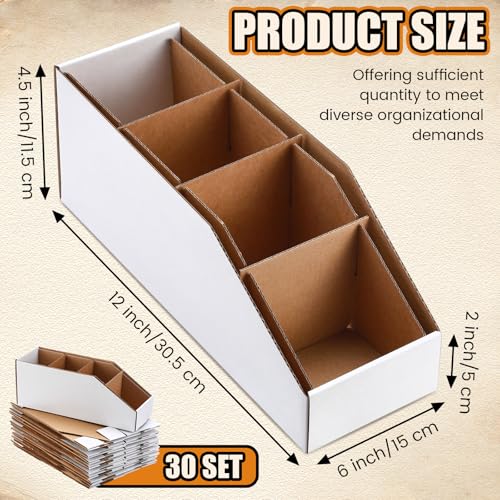 Fuyoooo 30 Pack Cardboard Storage Parts Bins Boxes with Dividers 12 x 6 x 4.5 Inch Small Parts Bins Organizers Bulk for Shelves Stem Project Online Store Inventory Garage Organization - size: 12 x 6 x 4.5 Inch