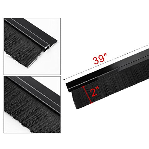 uxcell Door Bottom Sweep H-Shape Aluminum Alloy Base with 2-inch Black Nylon Brush 39-inch x 2.8-inch - color: Black, size: 39.37" x 2"