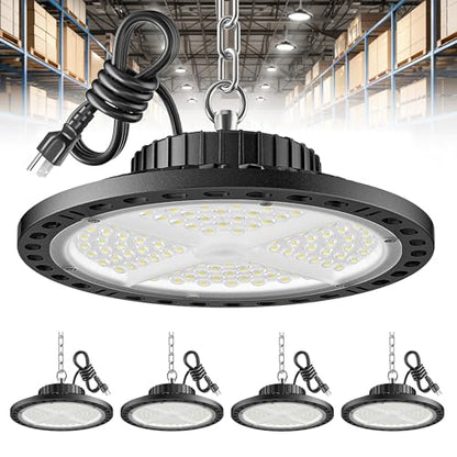 ISKYDRAW UFO LED High Bay Lights 4 Pack, 100W 15000LM Shop Lights