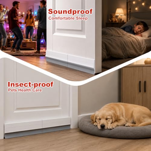 9 Pack Hard Door Draft Stopper for Bottom of Door, 126 Inch Total Adjustable Door Sweep, Self-Adhesive Weather Stripping Door Seal Gap Filler for 3 Doors, White