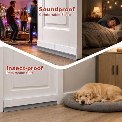9 Pack Hard Door Draft Stopper for Bottom of Door, 126 Inch Total Adjustable Door Sweep, Self-Adhesive Weather Stripping Door Seal Gap Filler for 3 Doors, White
