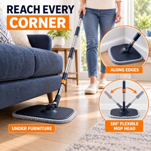 Spin Mop and Bucket Set, Mop Bucket with Separate Dirty/Clean Water System
