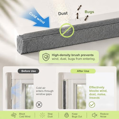 ZOMPAGO Brush Weather Stripping Door Window Sealing,0.2 in x0.4 x 32.8 FT - size: 1 Roll, 0.2 in x 0.4 in x 32.8 FT, Grey